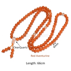 Red Aventurine Smooth Round Beads Necklace Bracelets, with Clear Quartz, Approx 6mm, 66cm Long, Sell by Piece