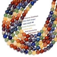 Red Jasper+Red Aventurine+Yellow Jade+ Green Aventurine+Lapis Lazuli+Blue Spot Jasper+Chevron Amethyst Mixed Stone Smooth Rounds, Approx 4-10mm, 38cm/strand