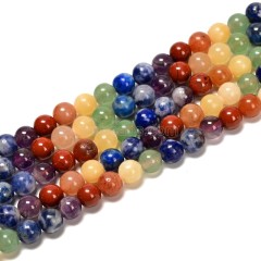 Red Jasper+Red Aventurine+Yellow Jade+ Green Aventurine+Lapis Lazuli+Blue Spot Jasper+Chevron Amethyst Mixed Stone Smooth Rounds, Approx 4-10mm, 38cm/strand