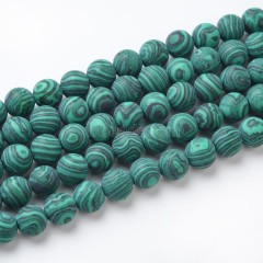 Synthetic Green Malachite Matte Round Beads Strands, Approx 4-10mm, 36-38cm/strand