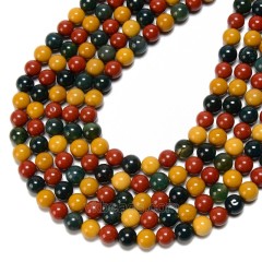 Yellow Mookaite+Moss Agate+Red Jasper Mixed Stone Smooth Round Beads Strands, Approx 6-10mm, 38cm/strand
