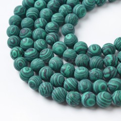 Synthetic Green Malachite Matte Round Beads Strands, Approx 4-10mm, 36-38cm/strand