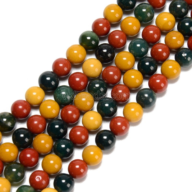 Yellow Mookaite+Moss Agate+Red Jasper Mixed Stone Smooth Round Beads Strands, Approx 6-10mm, 38cm/strand