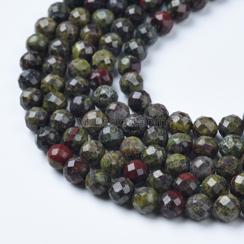 Blood Stone Faceted Round Beads Strands, Sharp Facet, Approx 4-8mm, 38cm/strand