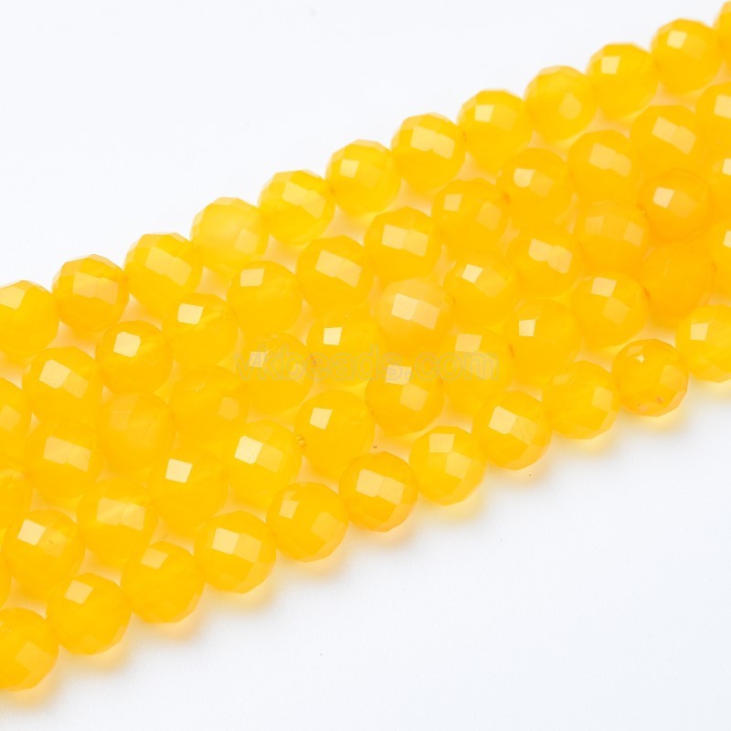 Yellow Agate Faceted Round Beads Strands, Sharp Facet, Approx 4-8mm, 38cm/strand