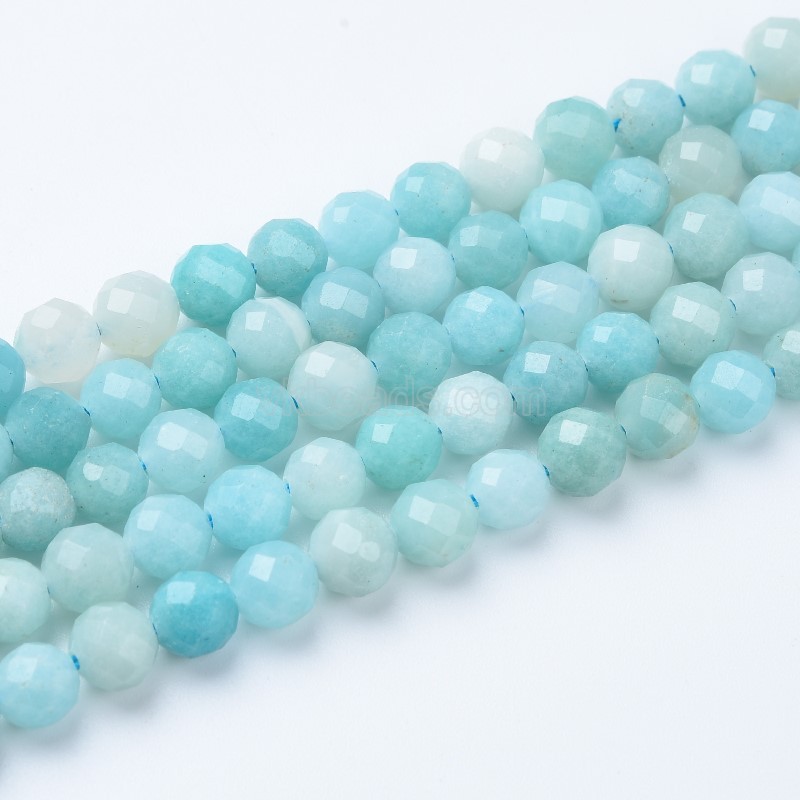 A Grade Amazonite Faceted Round Beads Strands, Sharp Facet, Approx 4-8mm, 38cm/strand