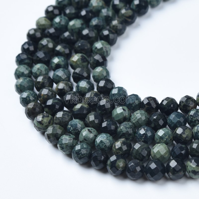 Kambaba Jasper Faceted Round Beads Strands, Sharp Facet, Approx 4-8mm, 38cm/strand