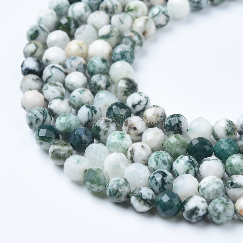 Tree Agate Faceted Round Beads Strands, Sharp Facet, Approx 4-8mm, 38cm/strand