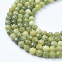 Chinese Jade Faceted Round Beads Strands, Sharp Facet, Approx 4-8mm, 38cm/strand