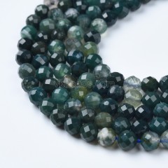 Moss Agate Faceted Round Beads Strands, Sharp Facet, Approx 4-8mm, 38cm/strand