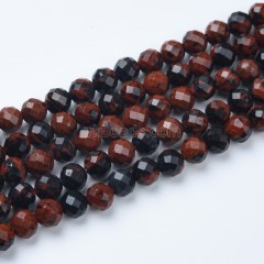 Mahogany Obsidian Faceted Round Beads Strands, Sharp Facet, Approx 4-8mm, 38cm/strand