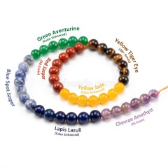 Chervon Amethyst+Lapis Lazuli+Blue Spot Jasper+Green Aventurine+Yellow Tiger Eye+Yellow Jade+Red Jasper Mixed Stone Smooth Round Beads Strands, Approx 4-10mm, 38cm/strand