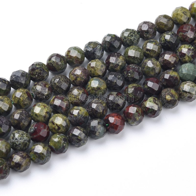 Blood Stone Faceted Round Beads Strands, Sharp Facet, Approx 4-8mm, 38cm/strand
