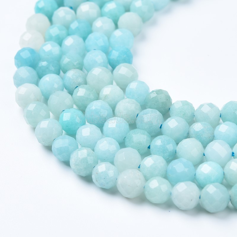 A Grade Amazonite Faceted Round Beads Strands, Sharp Facet, Approx 4-8mm, 38cm/strand