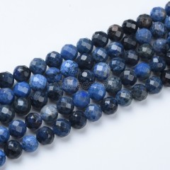 Dumortierite/Blue Stone Faceted Round Beads Strands, Sharp Facet, Approx 4-8mm, 38cm/strand