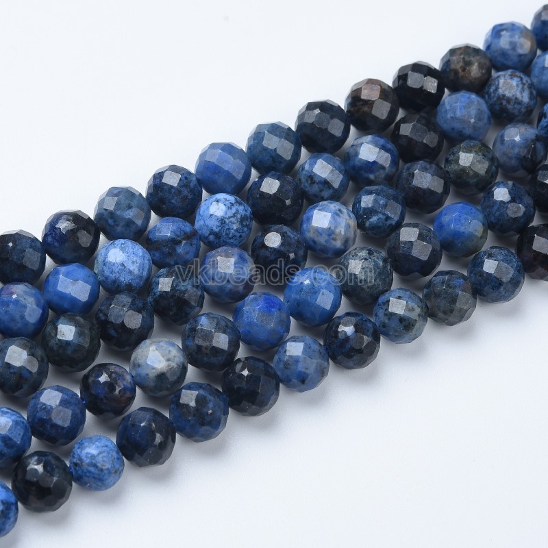 Dumortierite/Blue Stone Faceted Round Beads Strands, Sharp Facet, Approx 4-8mm, 38cm/strand