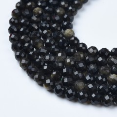 Golden Obsidian Faceted Round Beads Strands, Sharp Facet, Approx 4-8mm, 38cm/strand