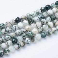 Tree Agate Faceted Round Beads Strands, Sharp Facet, Approx 4-8mm, 38cm/strand