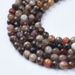 Brown Petrified Wood Faceted Round Beads Strands, Sharp Facet, Approx 4-8mm, 38cm/strand