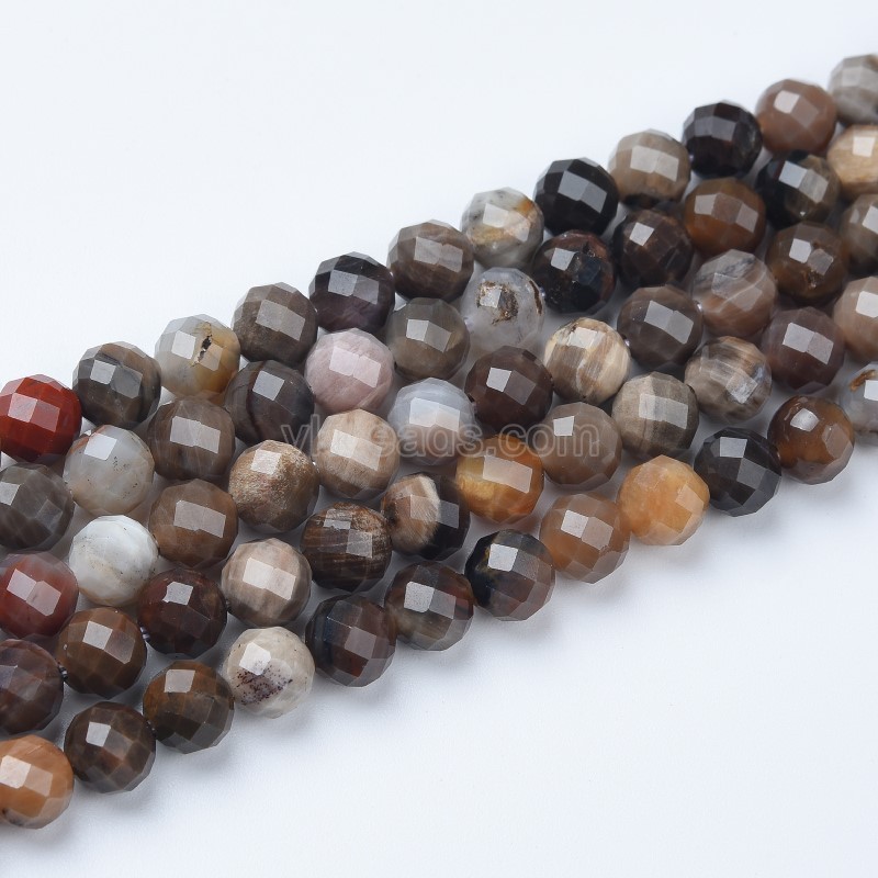 Brown Petrified Wood Faceted Round Beads Strands, Sharp Facet, Approx 4-8mm, 38cm/strand