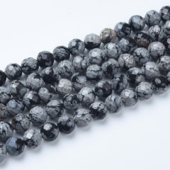 Natural Snowflake Faceted Round Beads Strands, Sharp Facet, Approx 4-8mm, 38cm/strand