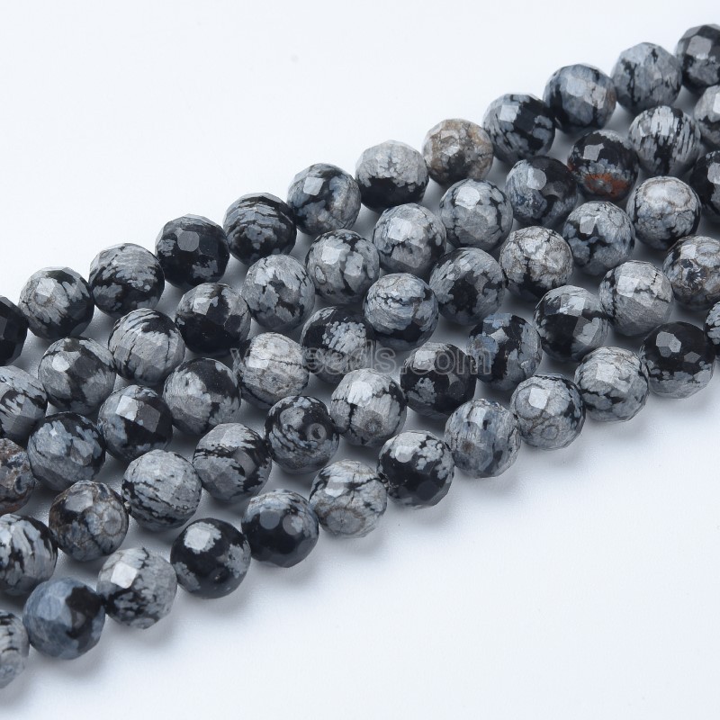 Natural Snowflake Faceted Round Beads Strands, Sharp Facet, Approx 4-8mm, 38cm/strand