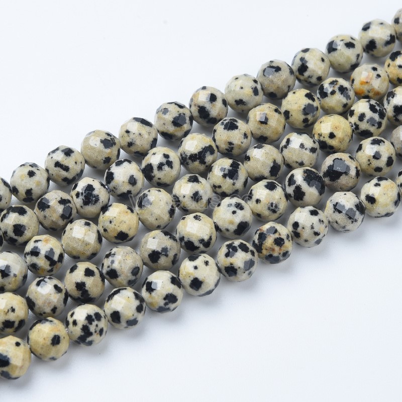 Dalmatian Jasper Faceted Round Beads Strands, Sharp Facet, Approx 4-8mm, 38cm/strand