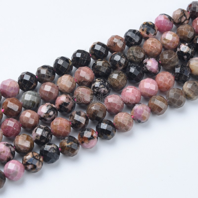 Rhodonite Faceted Round Beads Strands, Sharp Facet, Approx 4-8mm, 38cm/strand