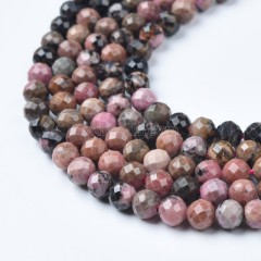 Rhodonite Faceted Round Beads Strands, Sharp Facet, Approx 4-8mm, 38cm/strand