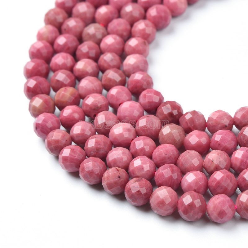 Rhodochrosite Faceted Round Beads Strands, Sharp Facet, Approx 4-8mm, 38cm/strand