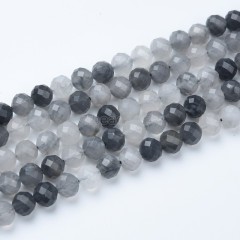 Cloud Quartz Faceted Round Beads Strands, Sharp Facet, Approx 4-8mm, 38cm/strand