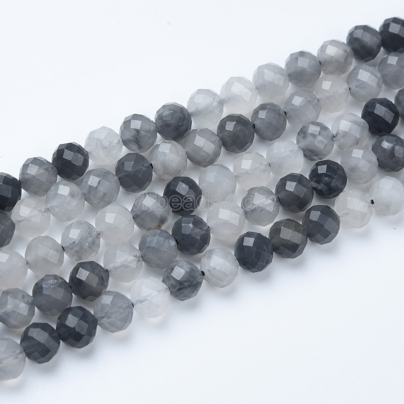 Cloud Quartz Faceted Round Beads Strands, Sharp Facet, Approx 4-8mm, 38cm/strand