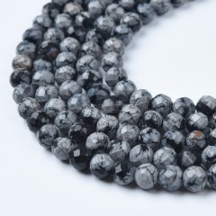 Natural Snowflake Faceted Round Beads Strands, Sharp Facet, Approx 4-8mm, 38cm/strand