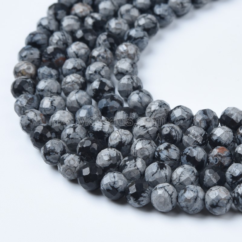 Natural Snowflake Faceted Round Beads Strands, Sharp Facet, Approx 4-8mm, 38cm/strand