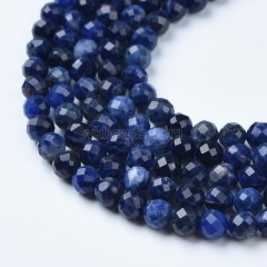 Sodalite Faceted Round Beads Strands, Sharp Facet, Approx 4-8mm, 38cm/strand