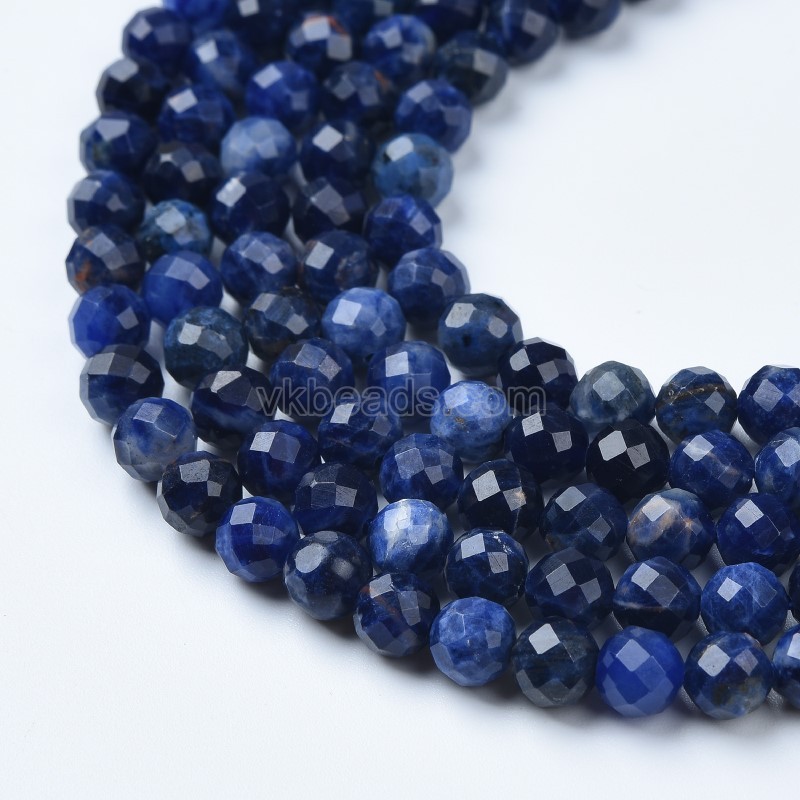 Sodalite Faceted Round Beads Strands, Sharp Facet, Approx 4-8mm, 38cm/strand