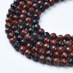 Mahogany Obsidian Faceted Round Beads Strands, Sharp Facet, Approx 4-8mm, 38cm/strand