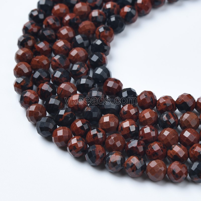 Mahogany Obsidian Faceted Round Beads Strands, Sharp Facet, Approx 4-8mm, 38cm/strand