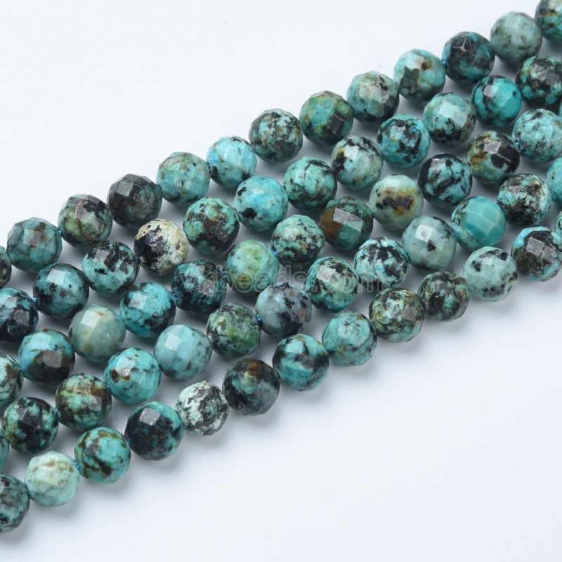 A Grade African Turquoise Faceted Round Beads Strands, Sharp Facet, Approx 4-8mm, 38cm/strand