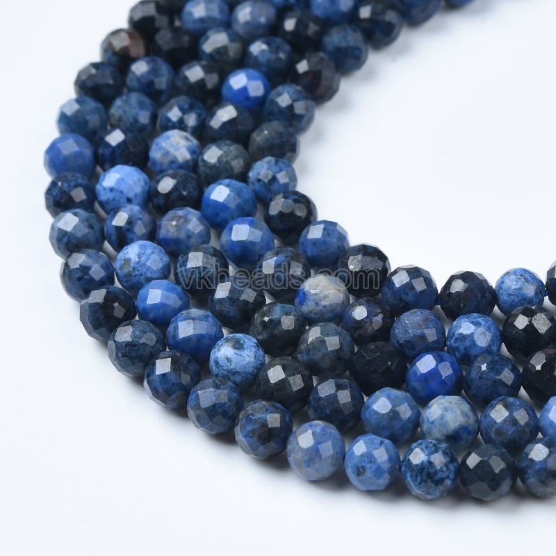 Dumortierite/Blue Stone Faceted Round Beads Strands, Sharp Facet, Approx 4-8mm, 38cm/strand