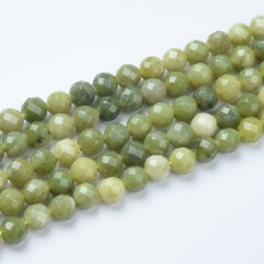 Chinese Jade Faceted Round Beads Strands, Sharp Facet, Approx 4-8mm, 38cm/strand