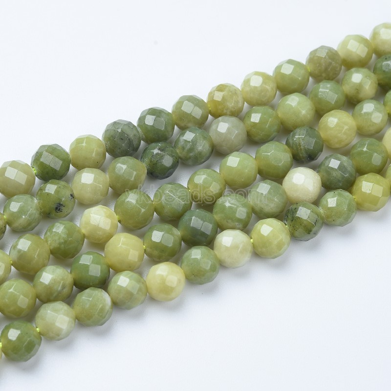 Chinese Jade Faceted Round Beads Strands, Sharp Facet, Approx 4-8mm, 38cm/strand
