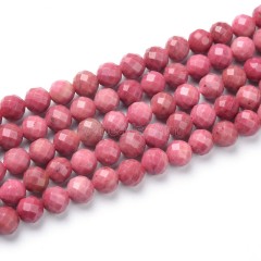 Rhodochrosite Faceted Round Beads Strands, Sharp Facet, Approx 4-8mm, 38cm/strand