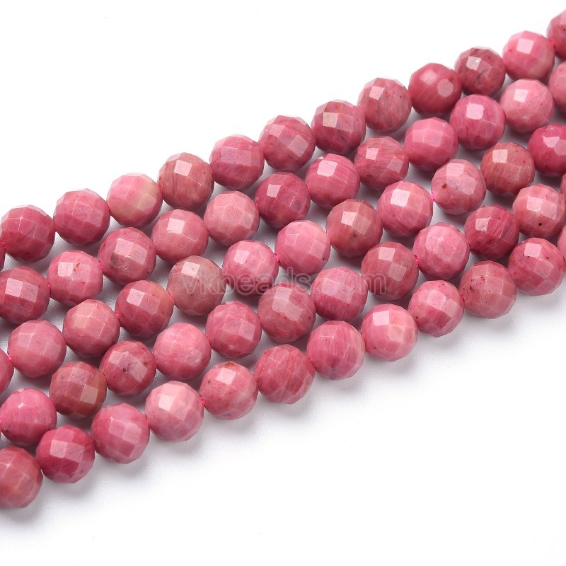 Rhodochrosite Faceted Round Beads Strands, Sharp Facet, Approx 4-8mm, 38cm/strand