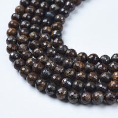 Bronzite Faceted Round Beads Strands, Sharp Facet, Approx 4-8mm, 38cm/strand