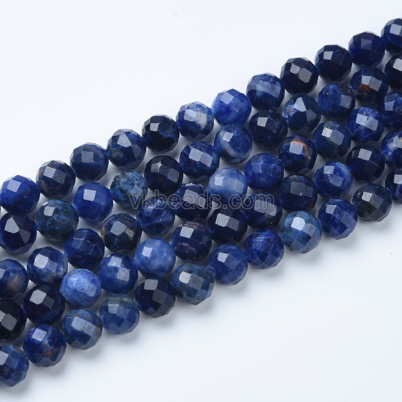 Sodalite Faceted Round Beads Strands, Sharp Facet, Approx 4-8mm, 38cm/strand