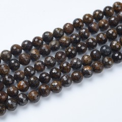 Bronzite Faceted Round Beads Strands, Sharp Facet, Approx 4-8mm, 38cm/strand
