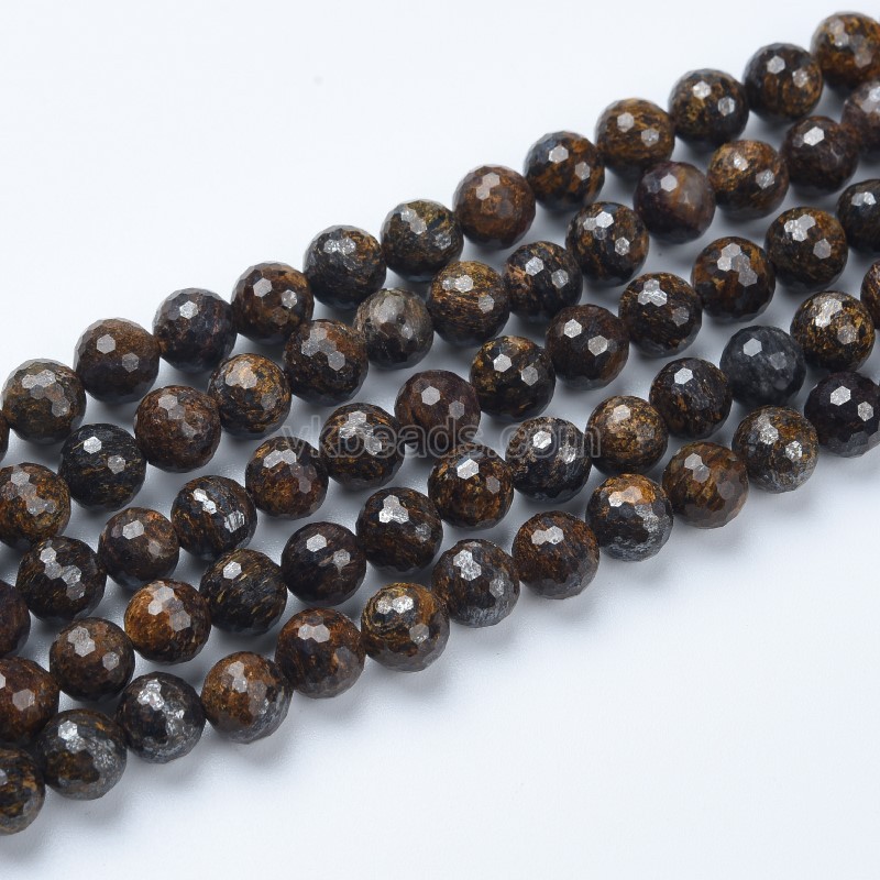 Bronzite Faceted Round Beads Strands, Sharp Facet, Approx 4-8mm, 38cm/strand