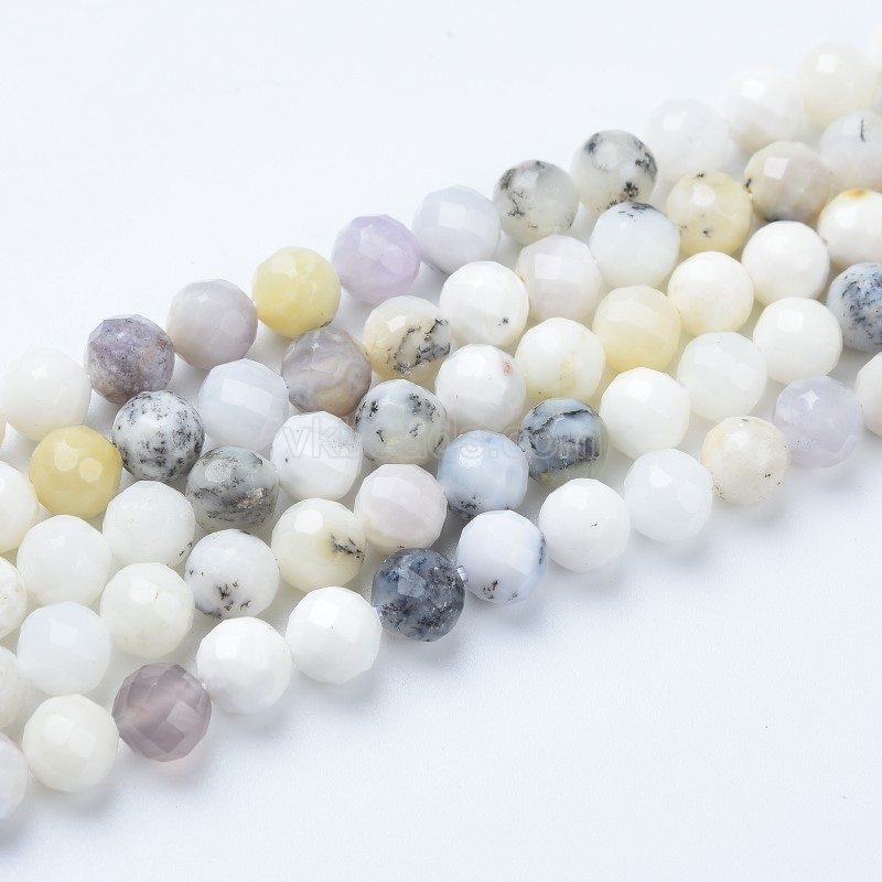 Moss Opal Faceted Round Beads Strands, Sharp Facet, Approx 4-8mm, 38cm/strand