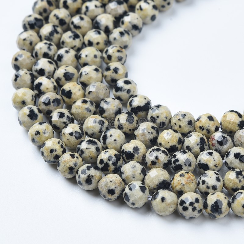 Dalmatian Jasper Faceted Round Beads Strands, Sharp Facet, Approx 4-8mm, 38cm/strand